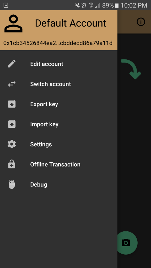 Walleth Transaction menu